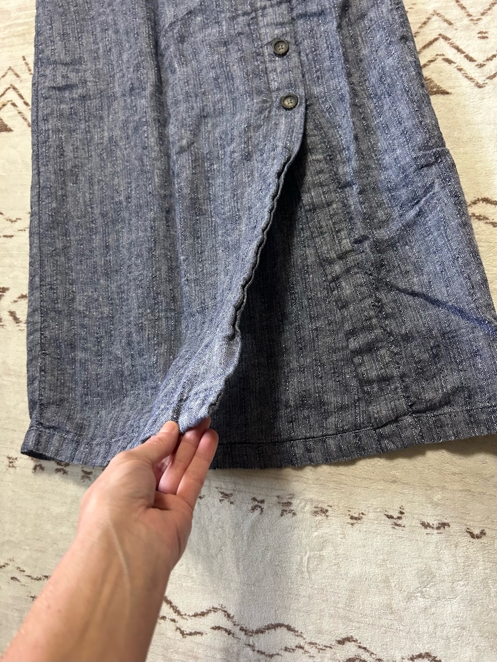 Rachel Zoe 100% Linen Chambray Wrap Midi Skirt Blue Button Front S - Picture 3 of 7